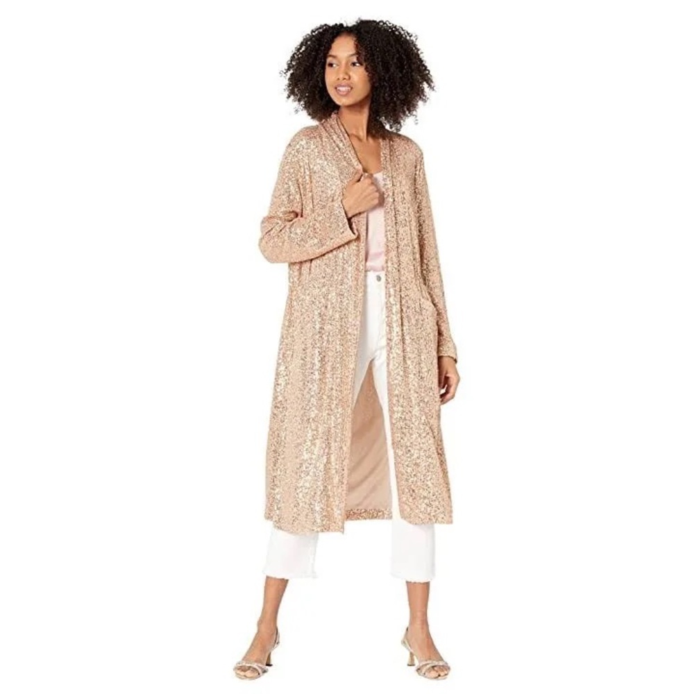 BB Dakota Show Stopper Sequined Duster Jacket, Rose Gold, size small